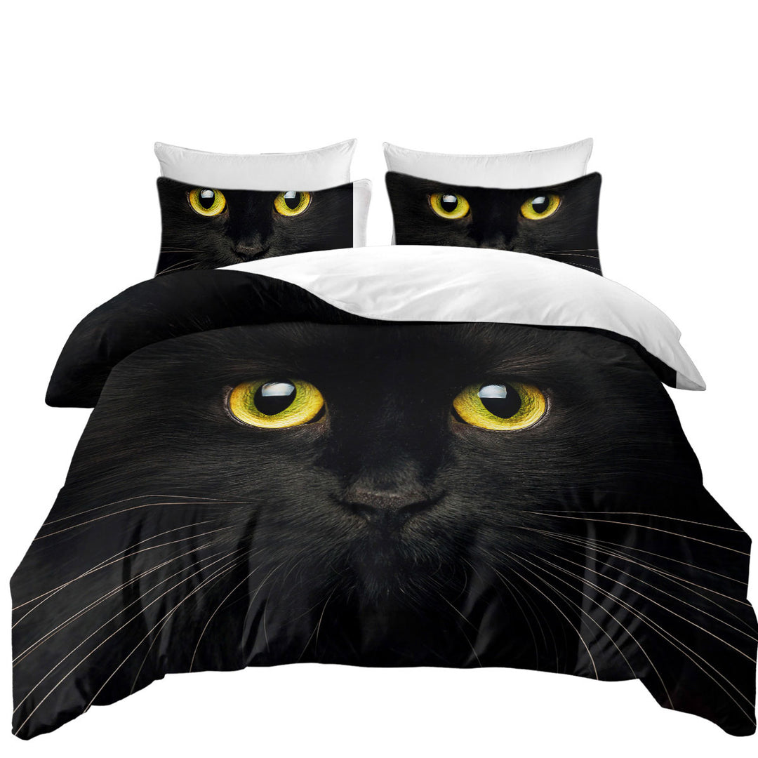 Black Cat with Yellow Eyes King Duvet Cover set