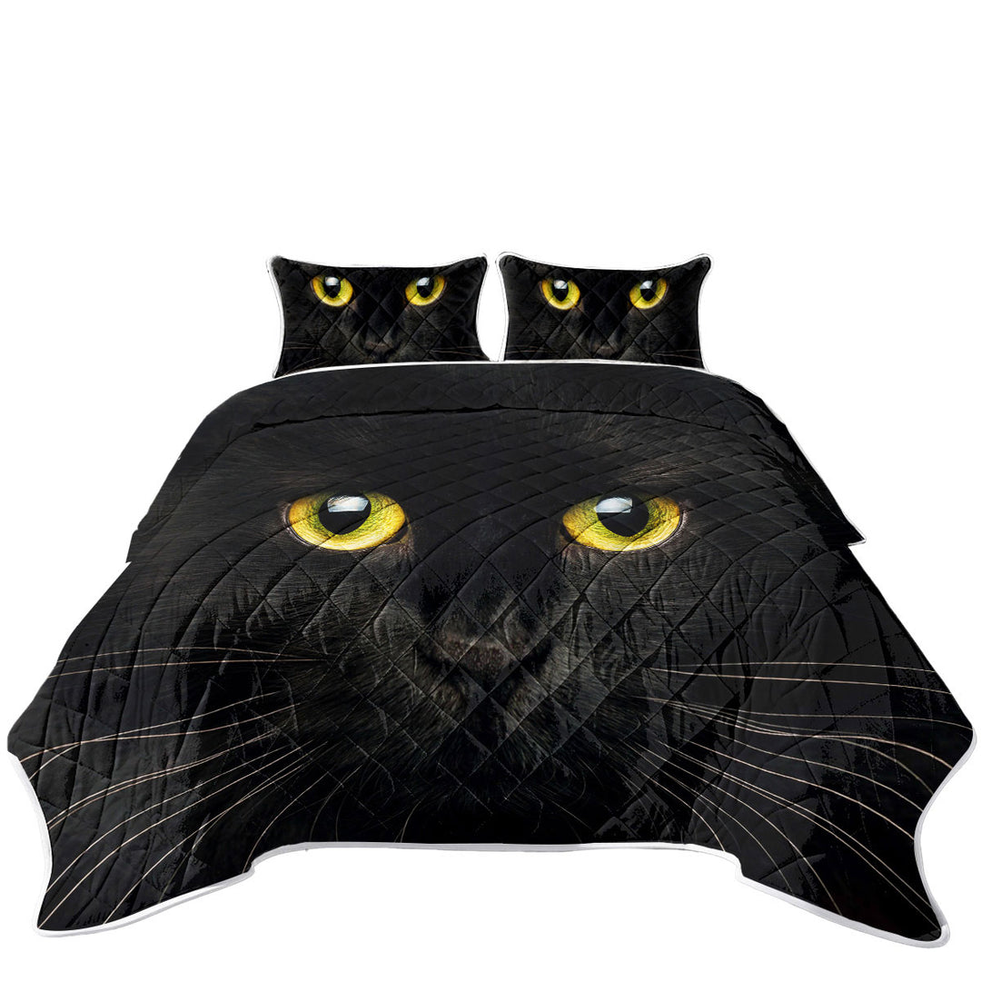 Black Cat with Yellow Eyes Quilt