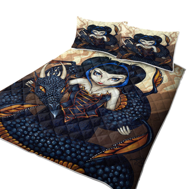 Black Dark Dragon Gothic Beautiful Girl Quilt stores near me