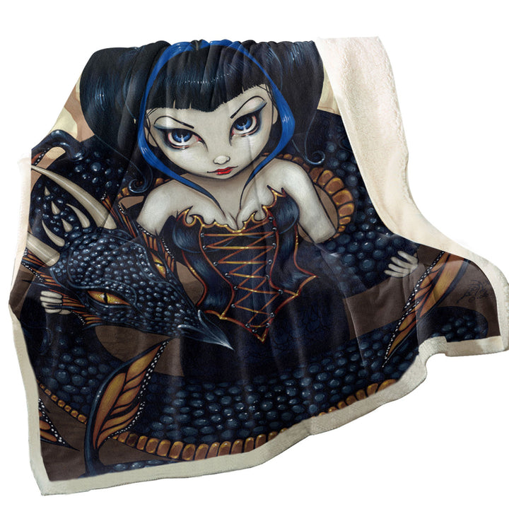 Black Dark Dragon Gothic Beautiful Girl Sofa Blankets