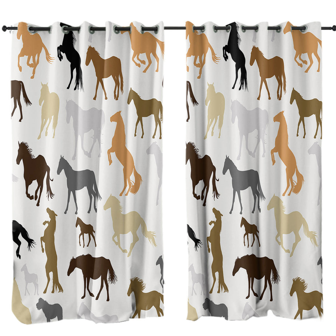 Black Grey Brown Beige Horses Pattern Drapes