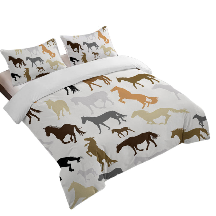 Black Grey Brown Beige Horses Pattern Duvet Cover