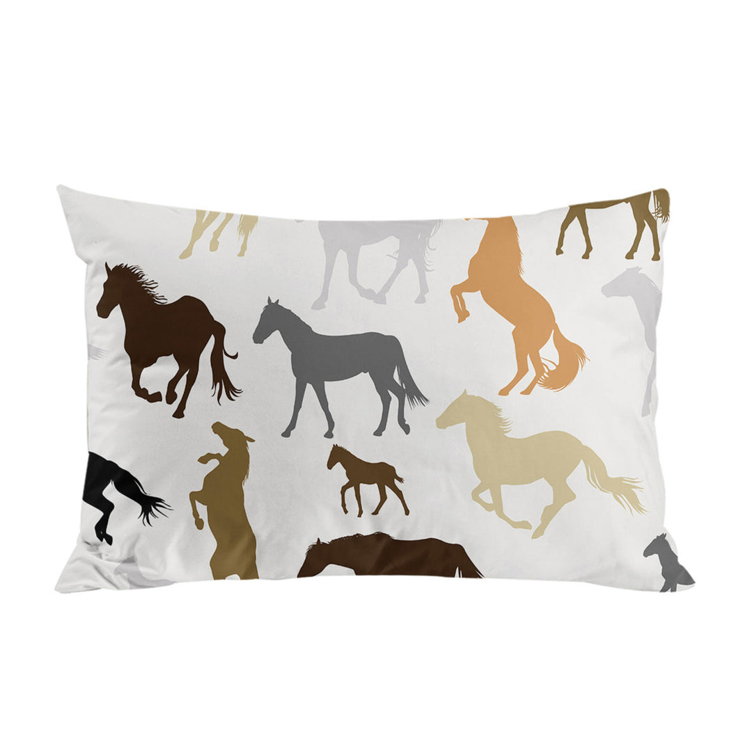 Black Grey Brown Beige Horses Pattern Pillow Case Covers