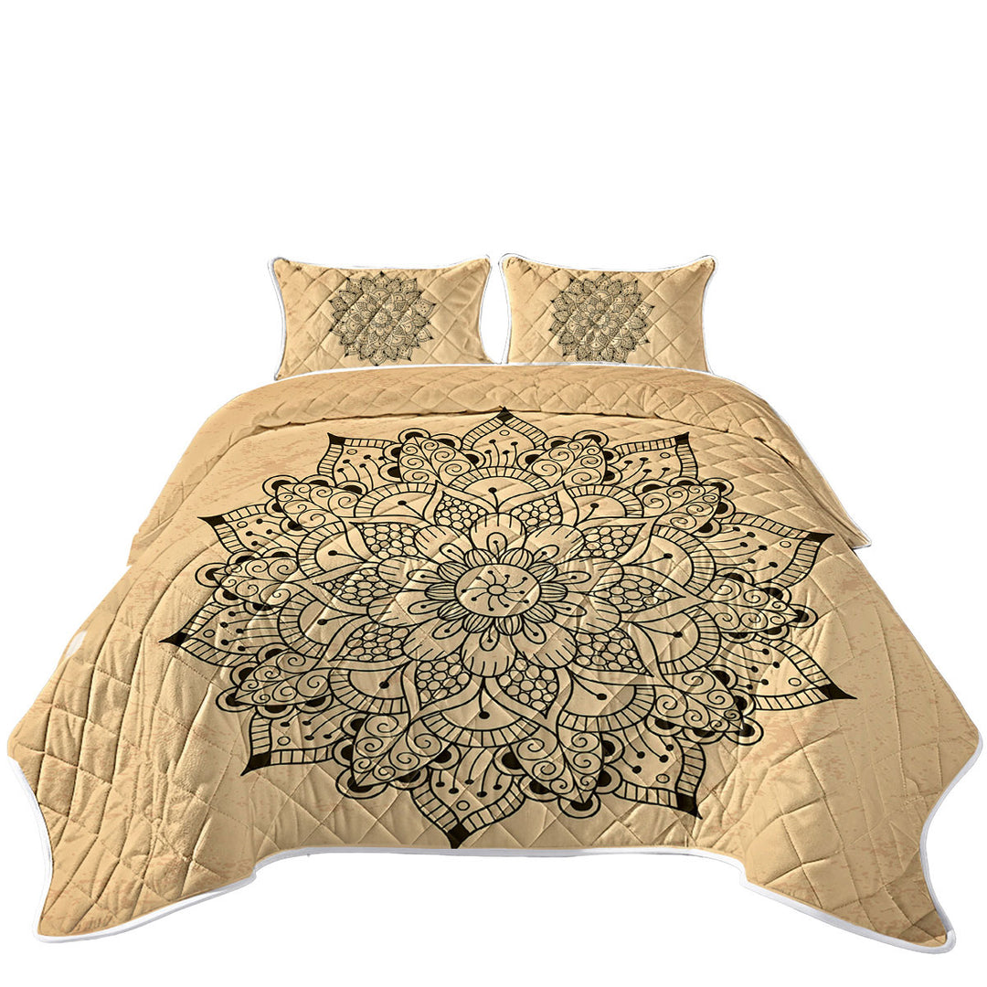 Black Mandala over Light Tan Coverlet