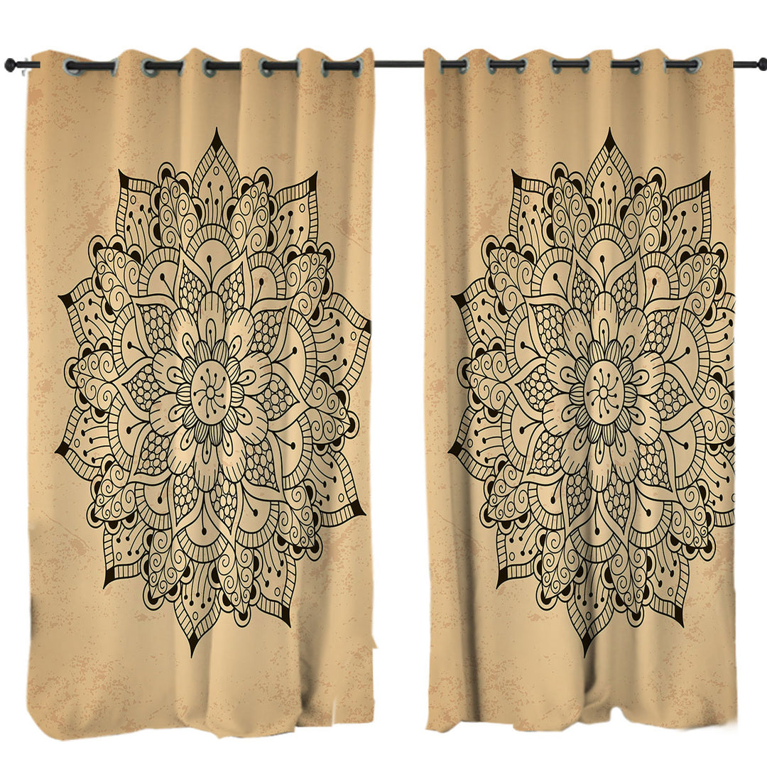 Black Mandala over Light Tan Drapes