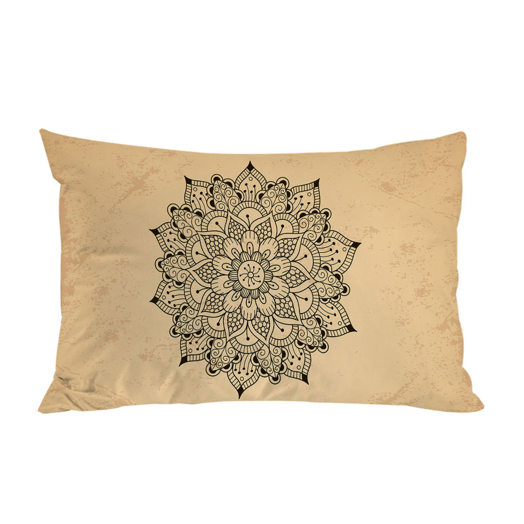 Black Mandala over Light Tan Pillowcase