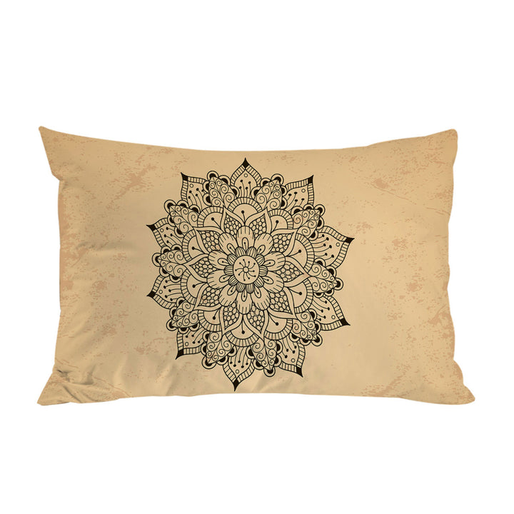 Black Mandala over Light Tan Pillowcase