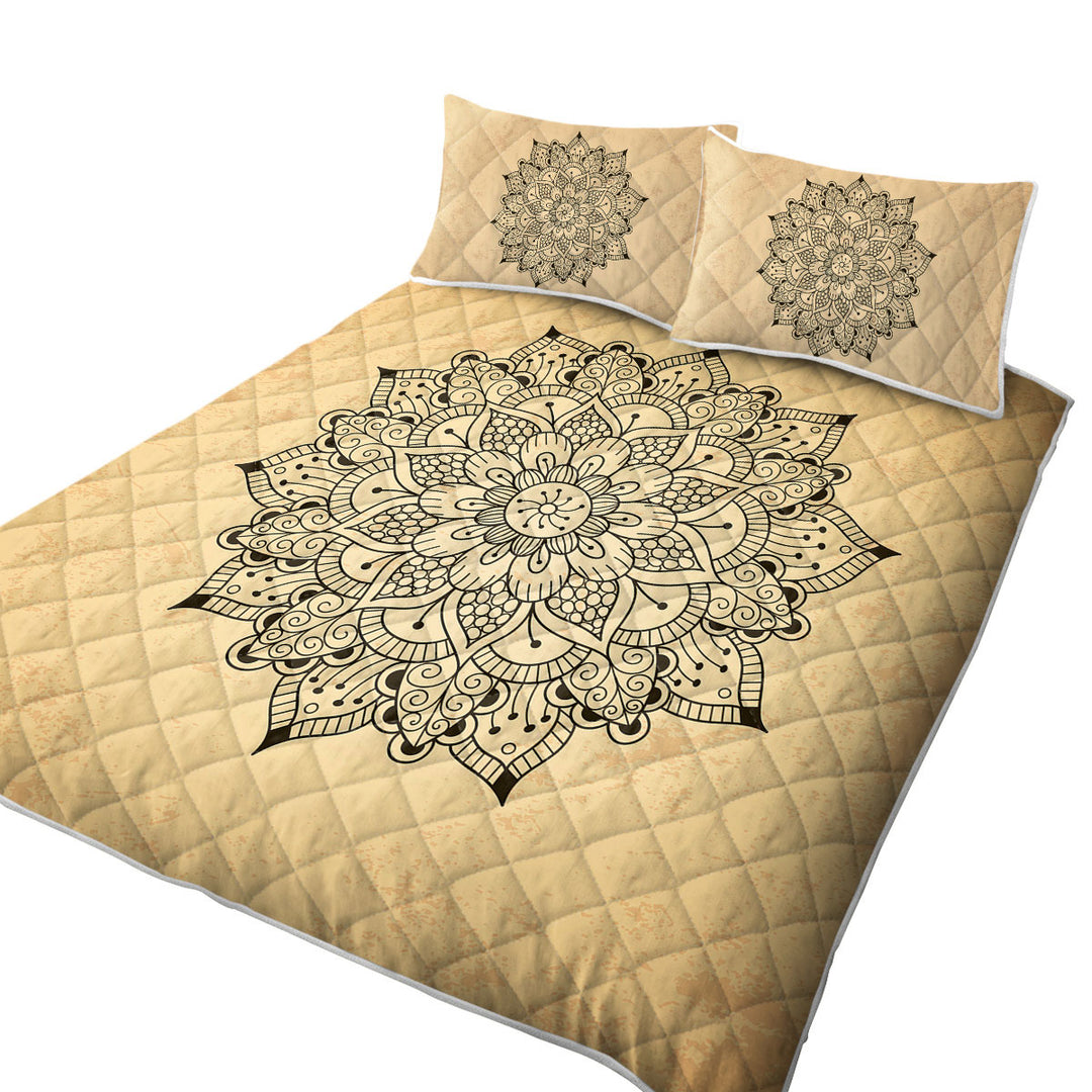 Black Mandala over Light Tan Quilts