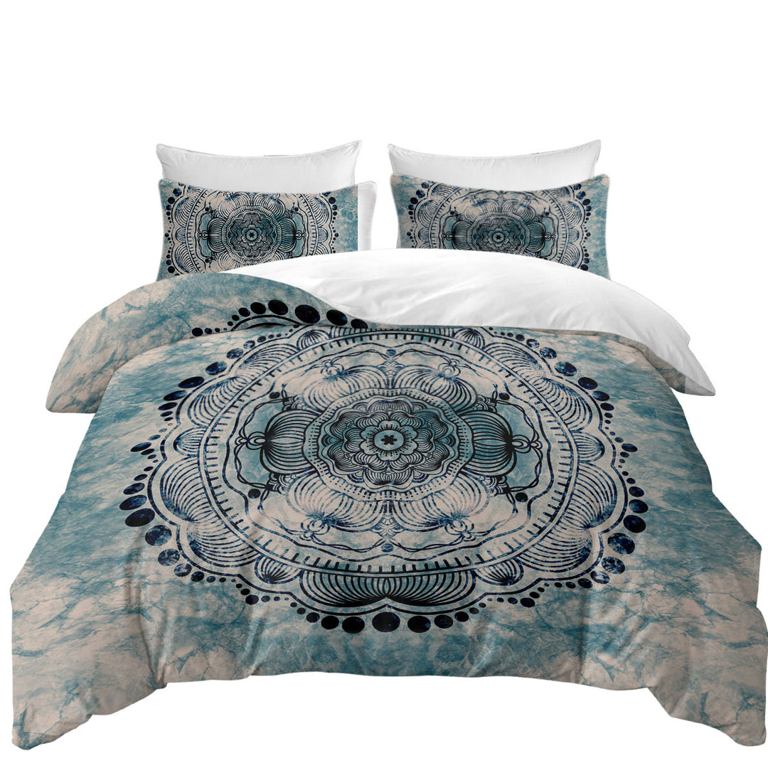Black Royal Mandala on Dark Blue Rock Bed Covers