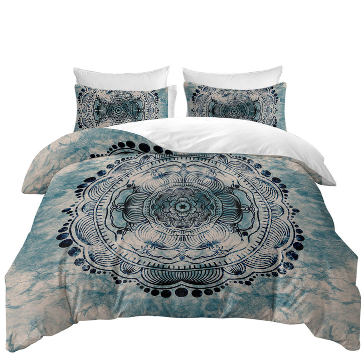 Black Royal Mandala on Dark Blue Rock Bed Covers
