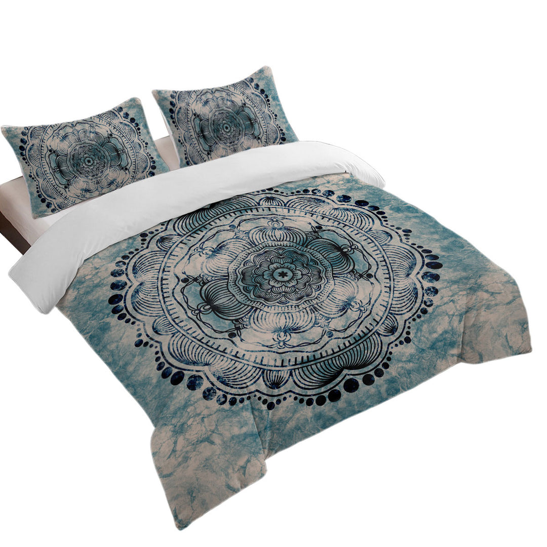 Black Royal Mandala on Dark Blue Rock King Quilt Cover