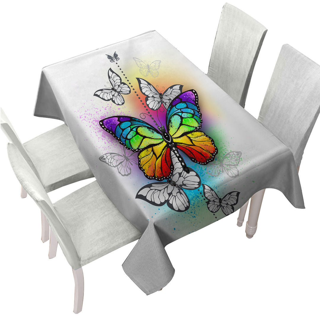 Black White and Rainbow Butterflies Tablecloths