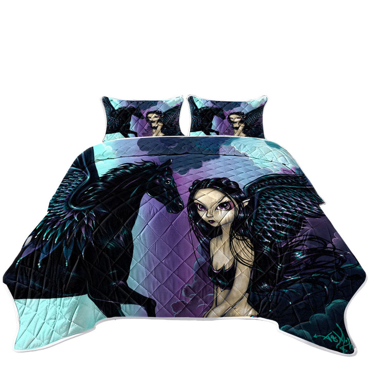 Black Wings Fairy and Dark Pegasus Quilt