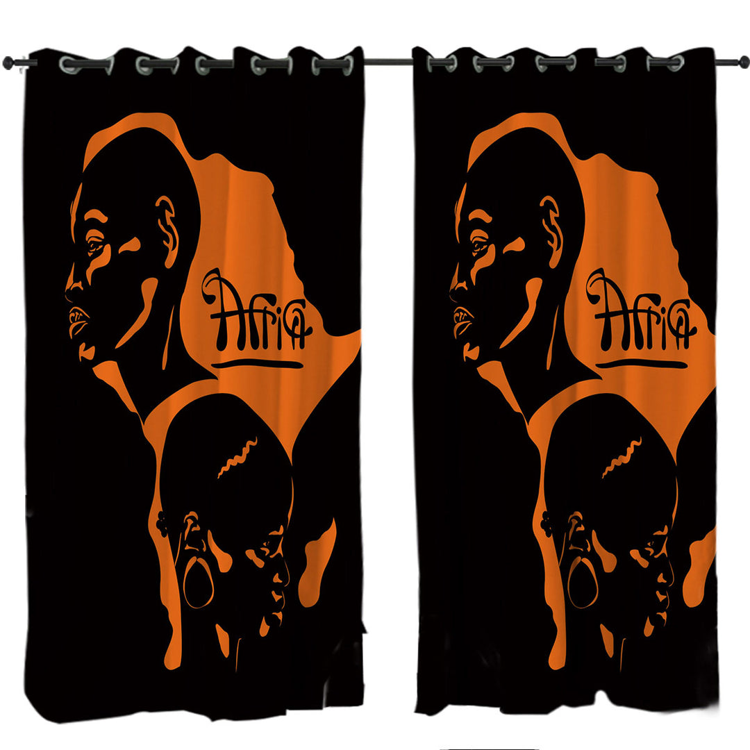 Black and Orange African Figures Curtains