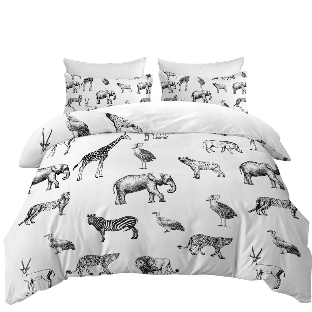 Black and White African Wildlife Animals Duvet Cover