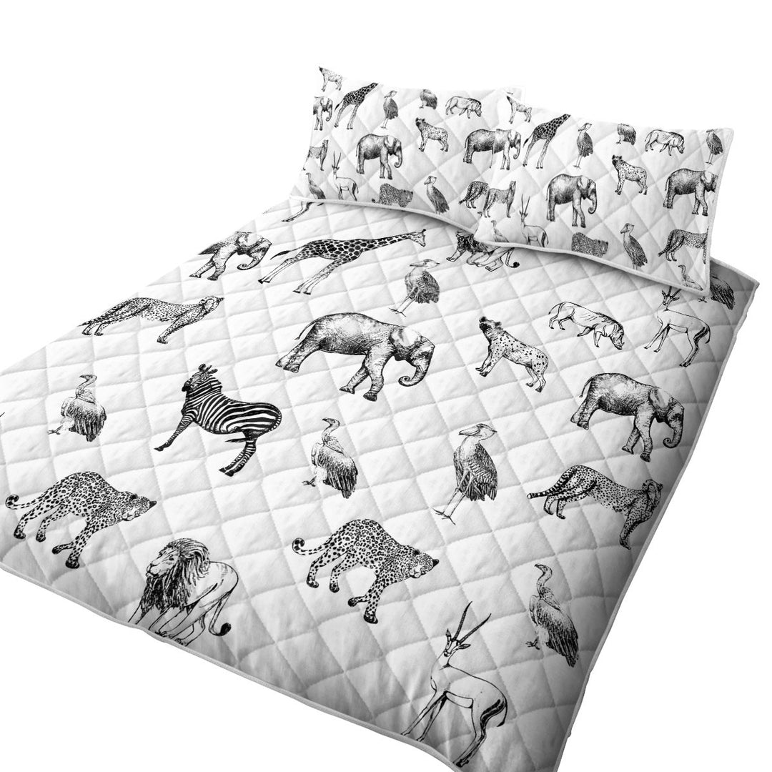 Black and White African Wildlife Animals King Quilt