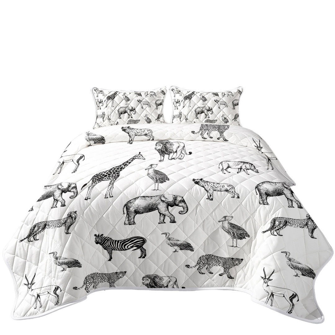 Black and White African Wildlife Animals King Size Bedspreads