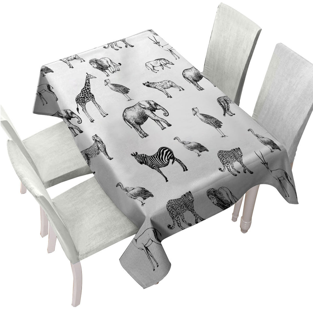 Black and White African Wildlife Animals Tablecloths