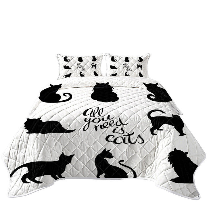 Black and White All You Need is Cats California King Quilt Sets