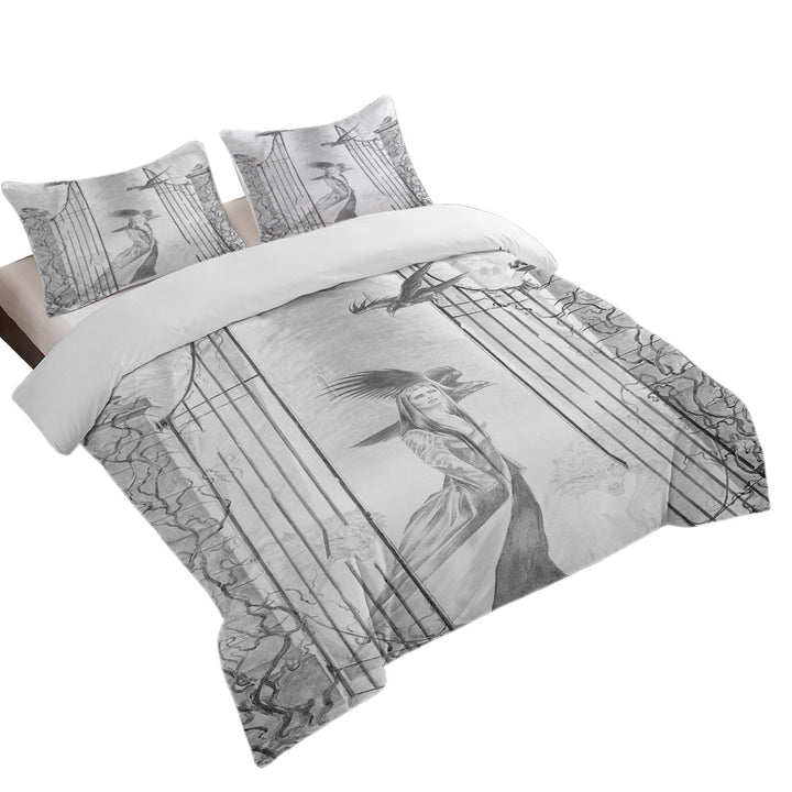 Black and White Art Drawing Beauty in Castle Duvet Cover