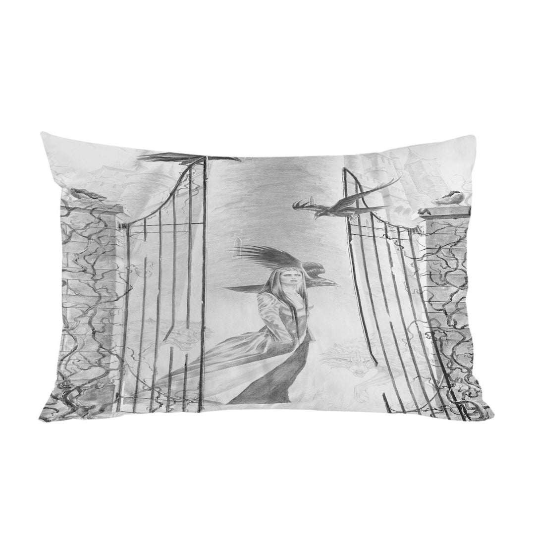 Black and White Art Drawing Beauty in Castle Pillow Cases