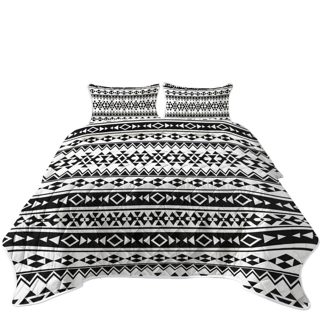 Black and White Aztec Stripes California King Quilt Sets