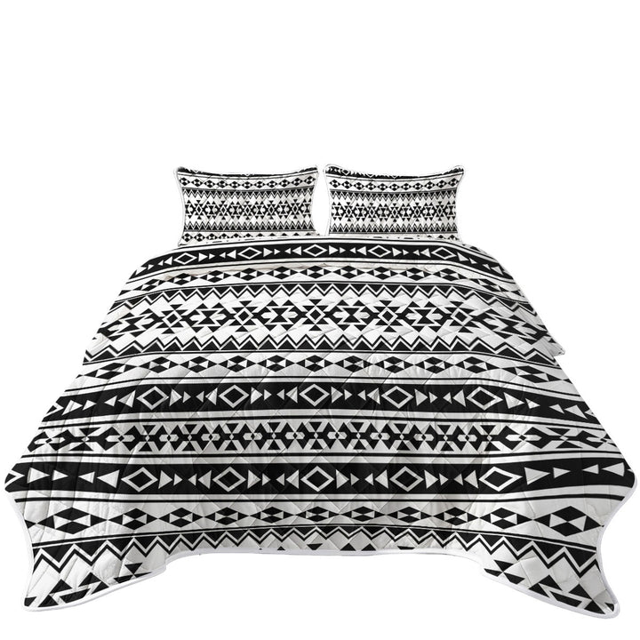 Black and White Aztec Stripes California King Quilt Sets