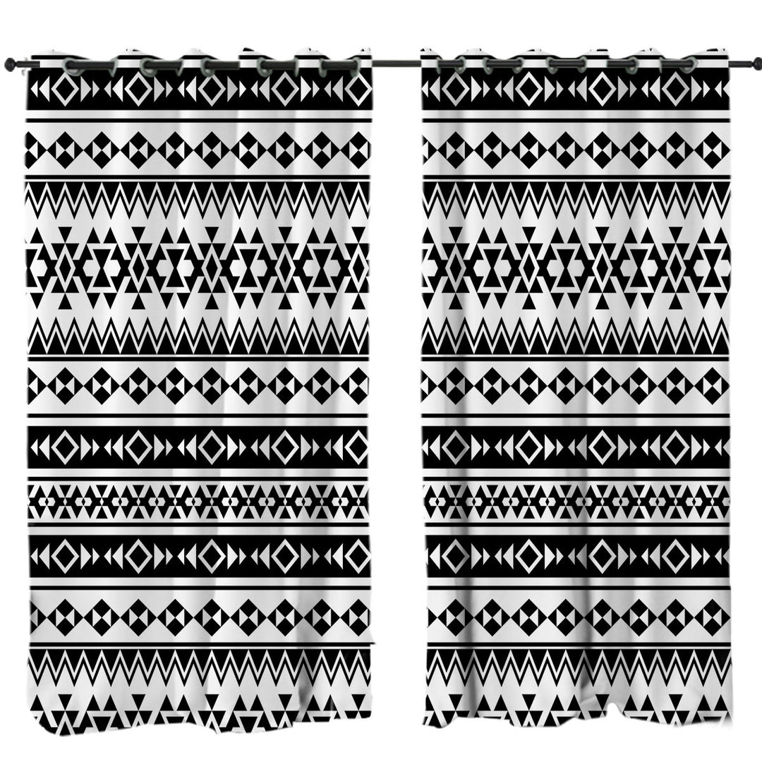 Black and White Aztec Stripes Eyelet Curtains