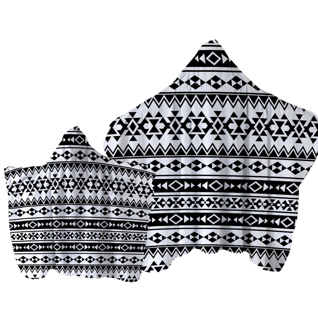 Black and White Aztec Stripes Towel with Hood