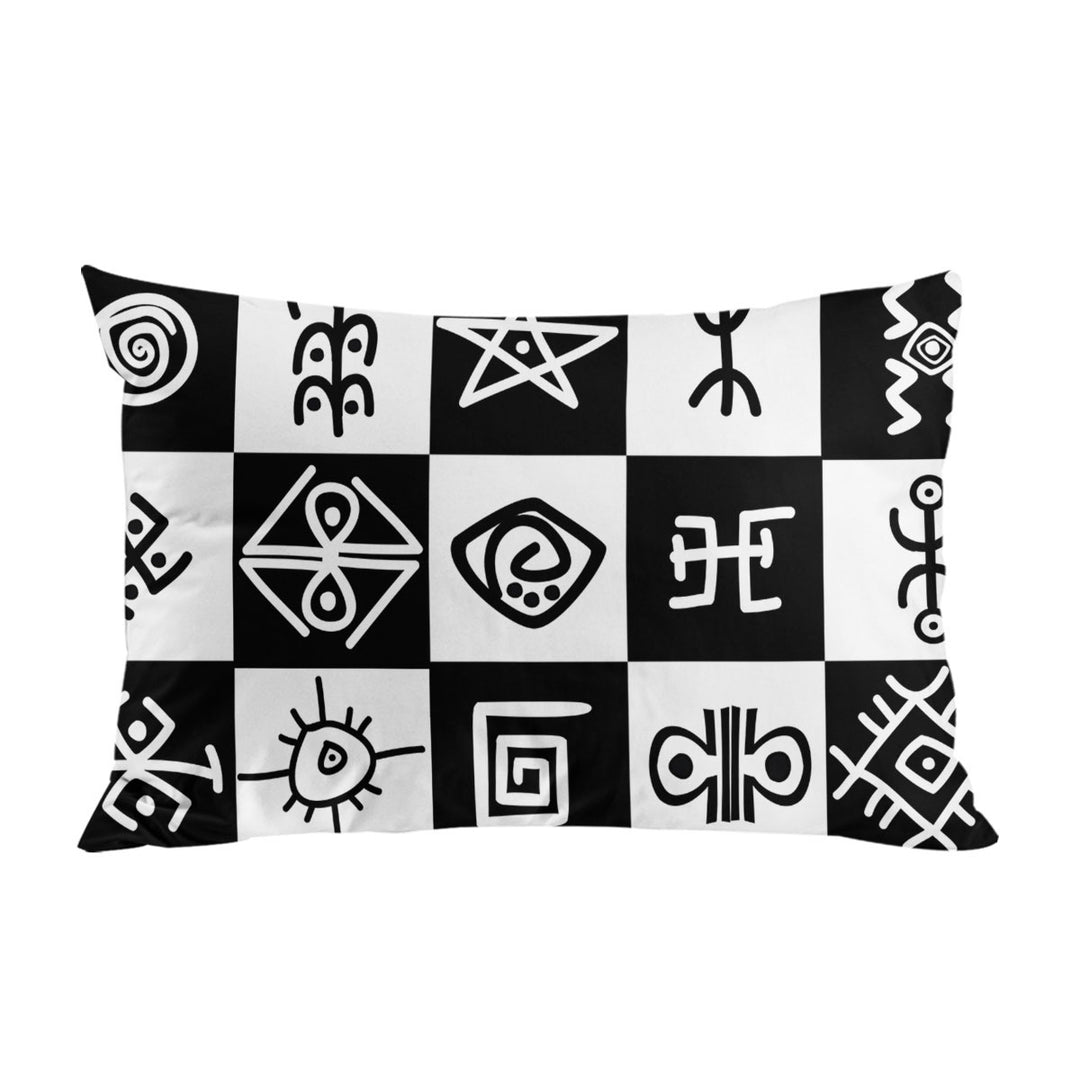 Black and White Aztec Symbols Checkers Pillow Cases