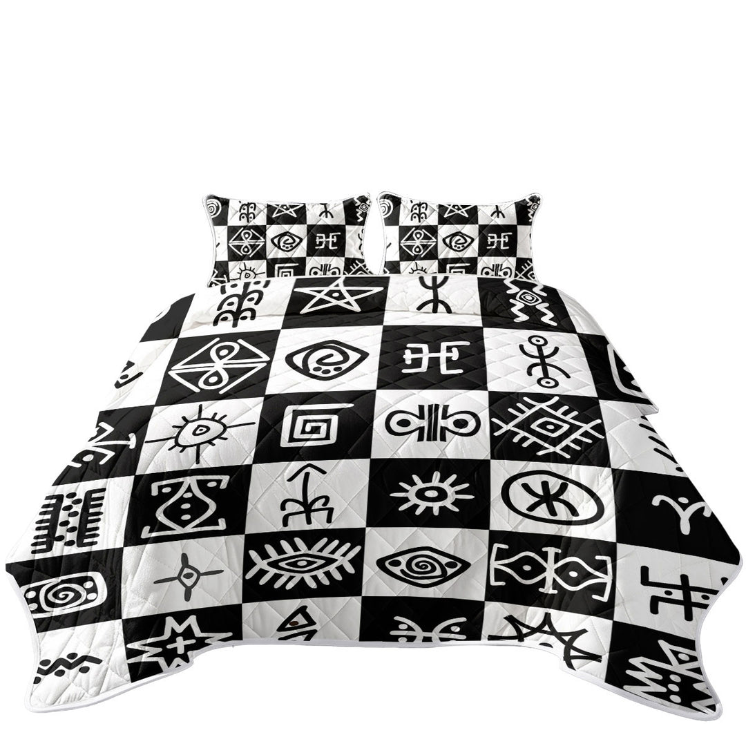 Black and White Aztec Symbols Checkers Quilts