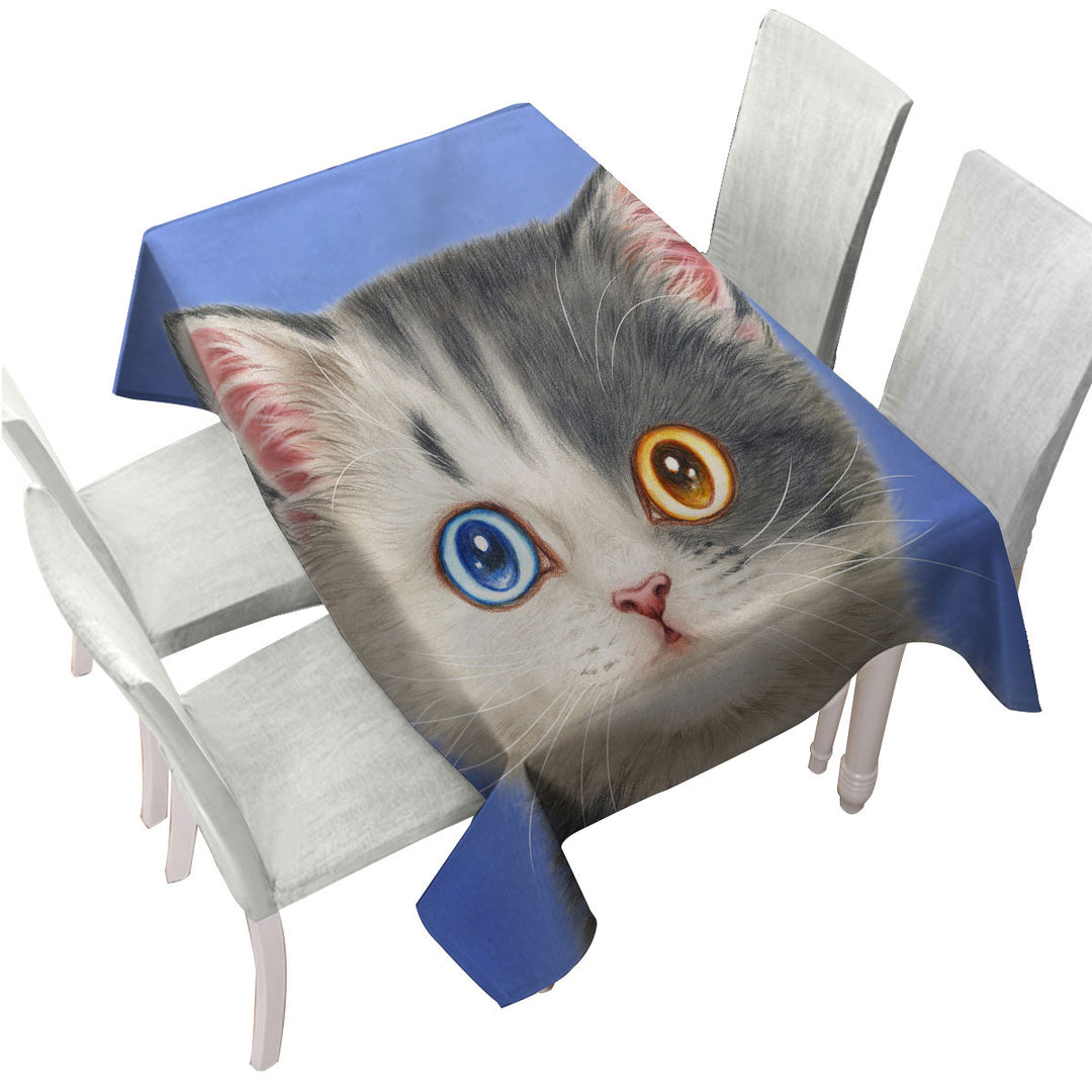 Black and White Beautiful Kitten Cat Tablecloth