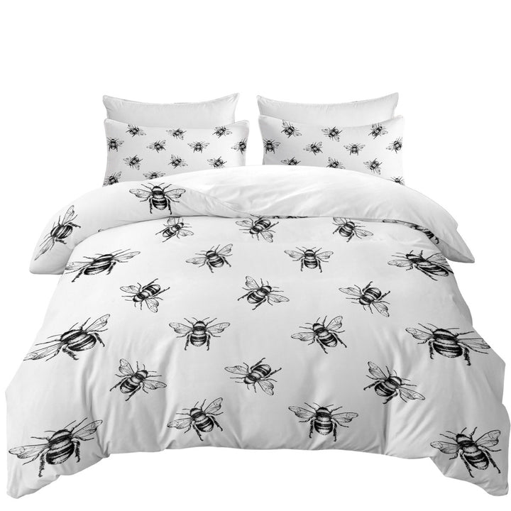 Black and White Bee Pattern Coverlet