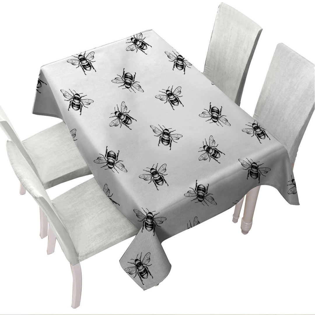 Black and White Bee Pattern Tablecloth