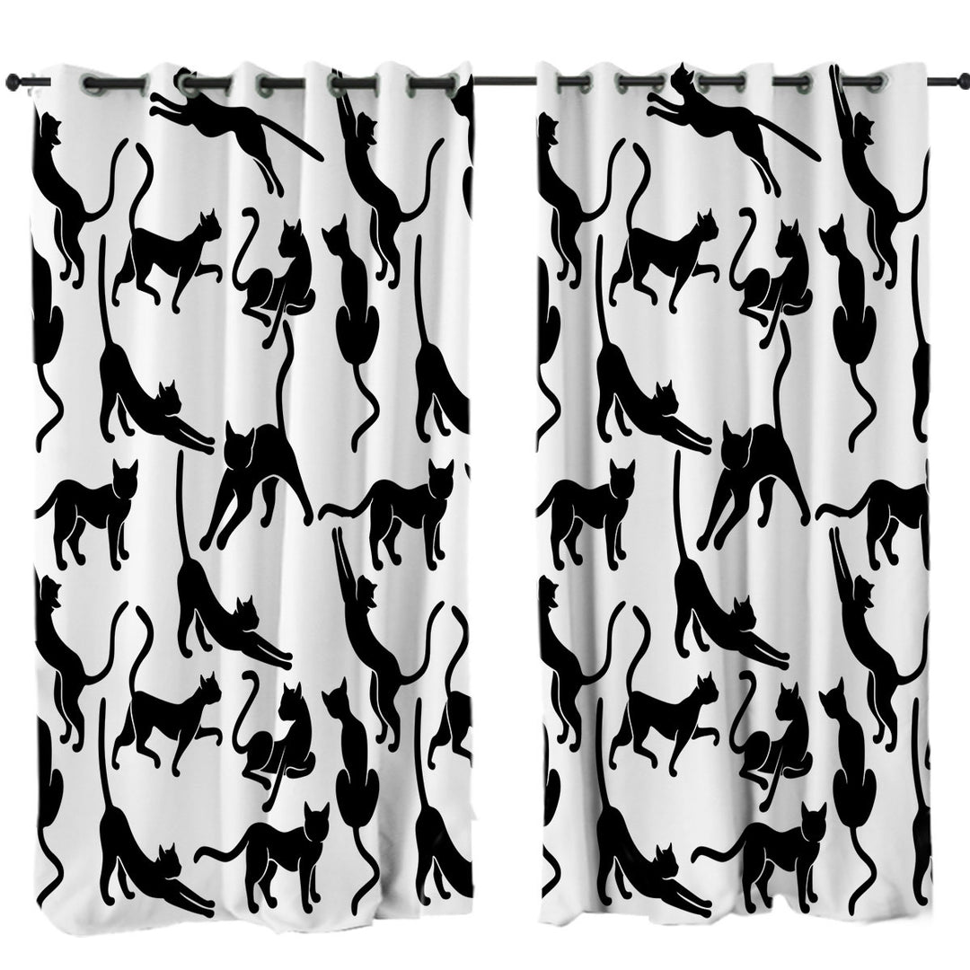 Black and White Cat Silhouettes Curtain