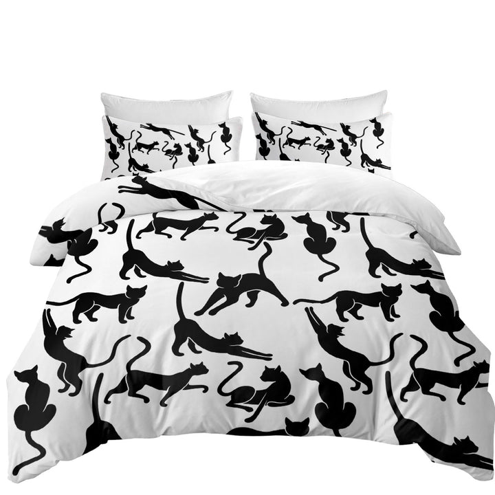 Black and White Cat Silhouettes Duvet Cover