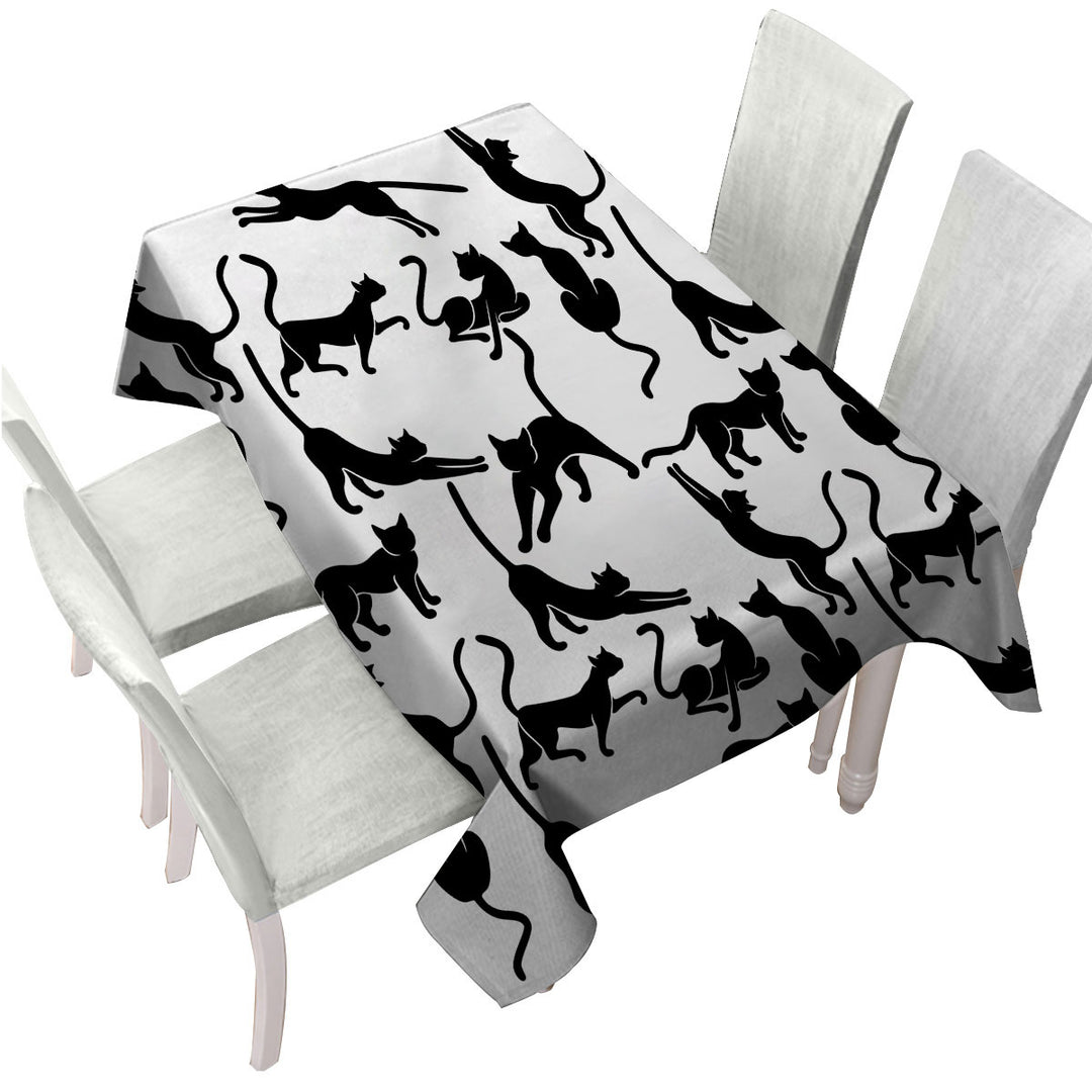 Black and White Cat Silhouettes Tablecloth