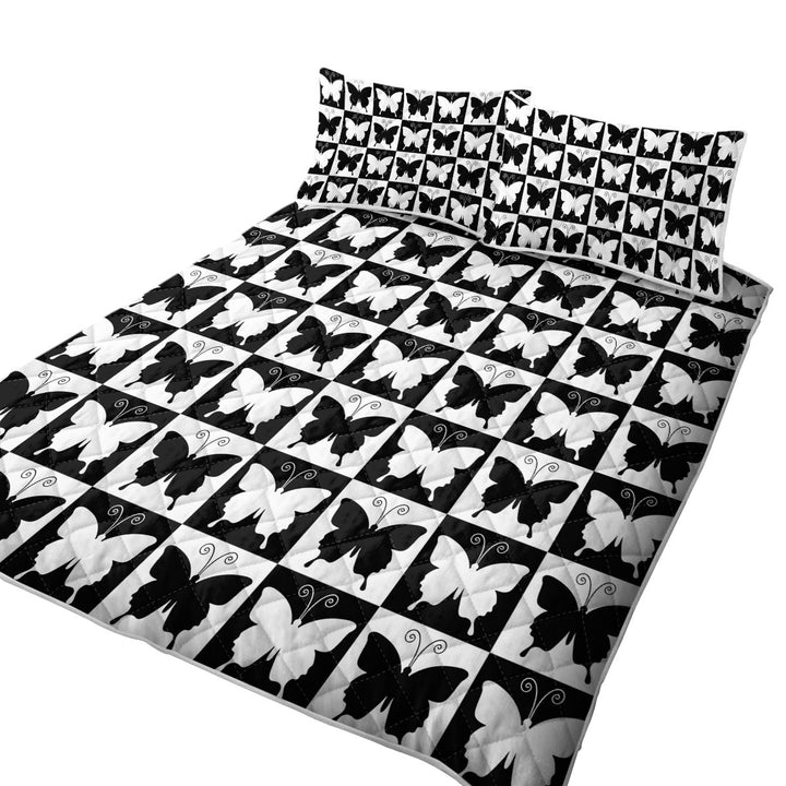 Black and White Checkered Butterflies Coverlet
