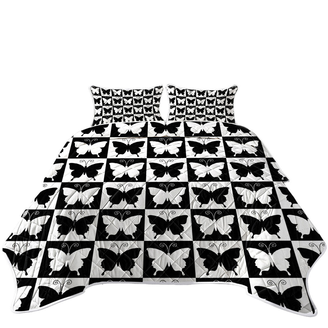 Black and White Checkered Butterflies Coverlets