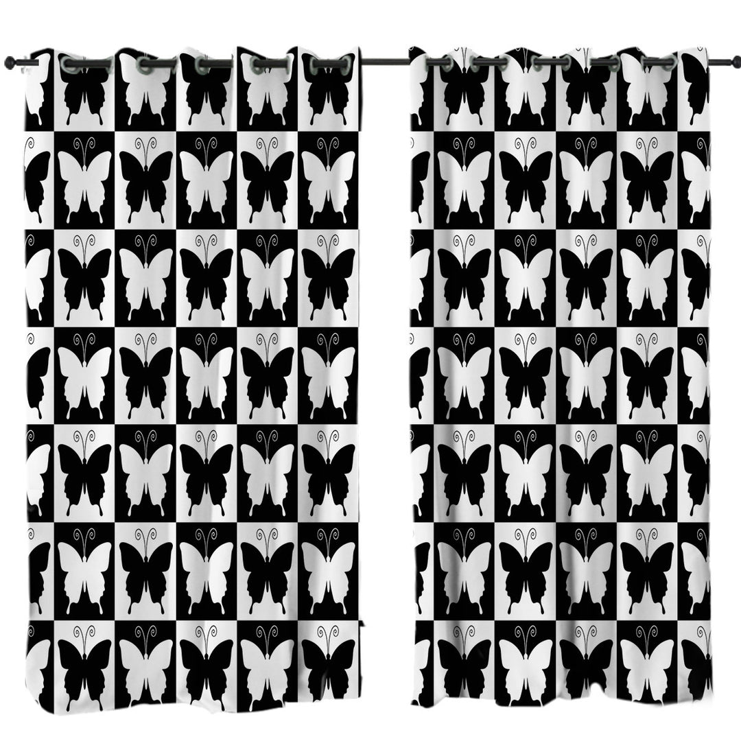 Black and White Checkered Butterflies Curtains for Bedroom
