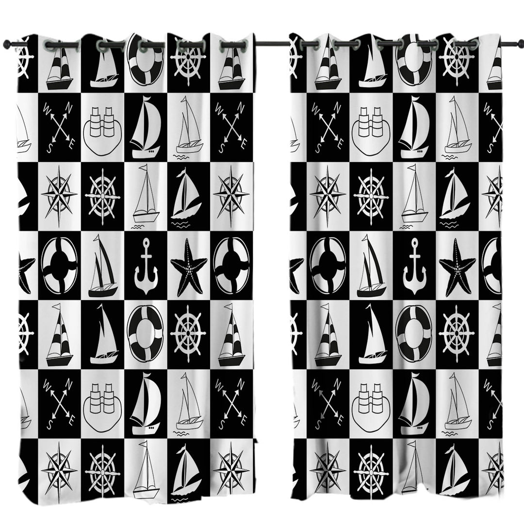Black and White Checkered Nautical Themed Drapes