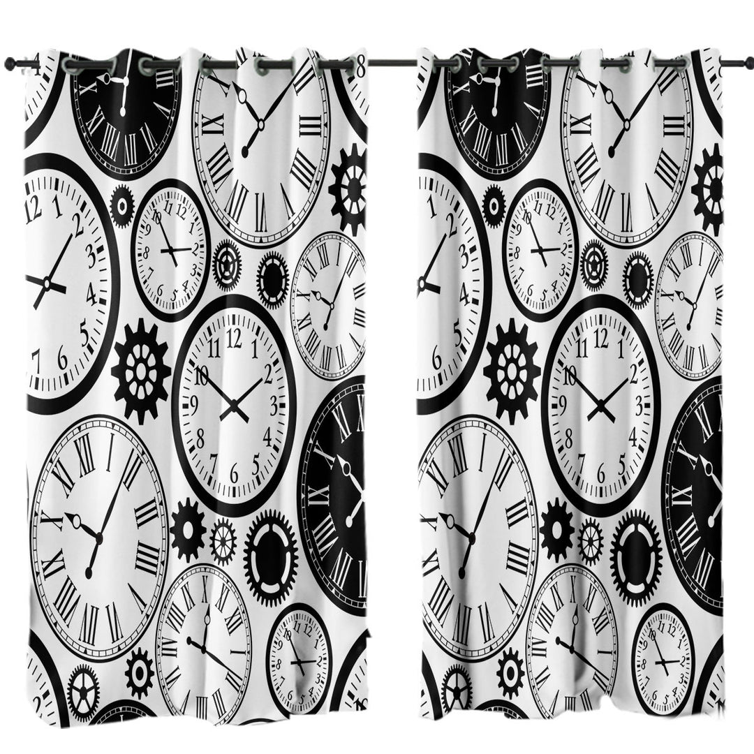 Black and White Clocks Drapes for Living Room