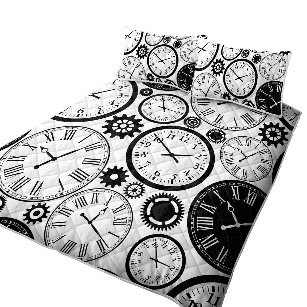 Black and White Clocks King Size Quilt
