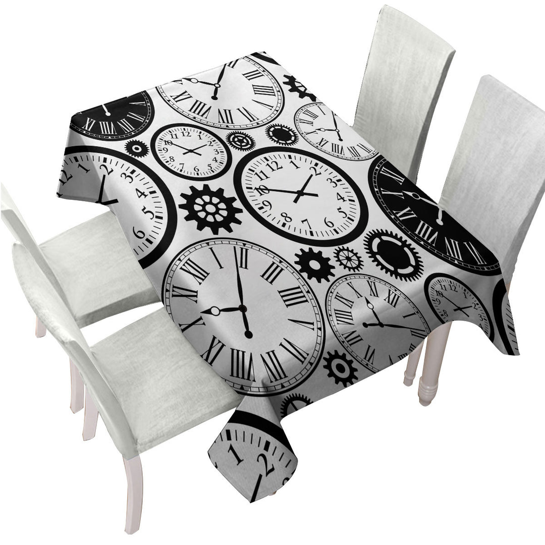 Black and White Clocks Tablecloth