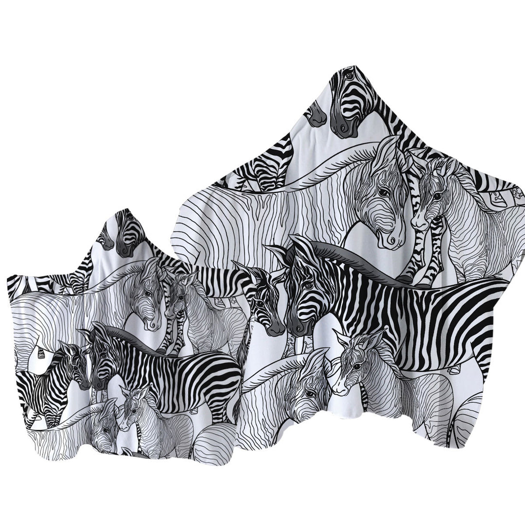 Black and White Dazzle of Zebras Towel Hoodie