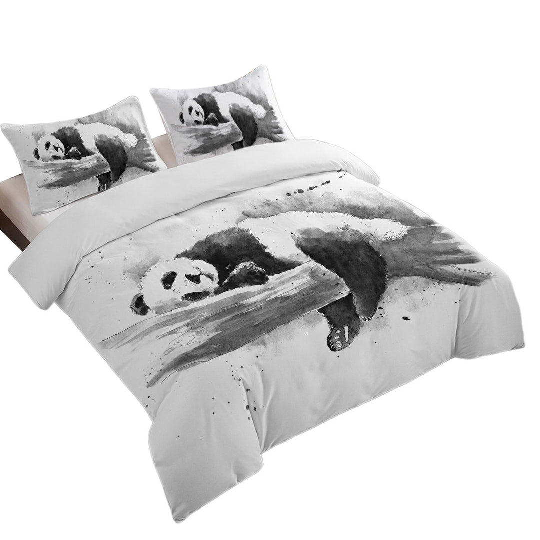 Black and White Drawing of a Cute Sleeping Panda Best Duvet Covers