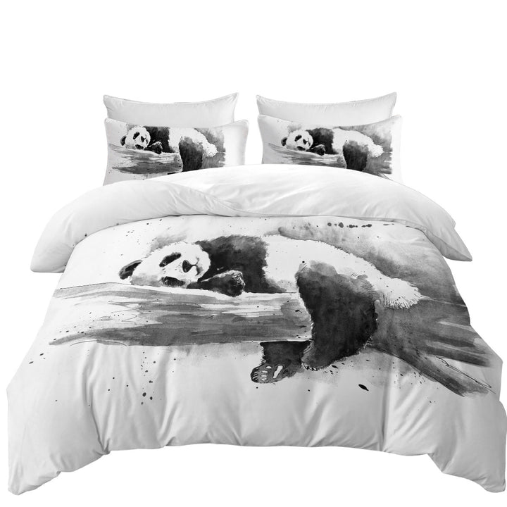 Black and White Drawing of a Cute Sleeping Panda Daybed Covers Sets