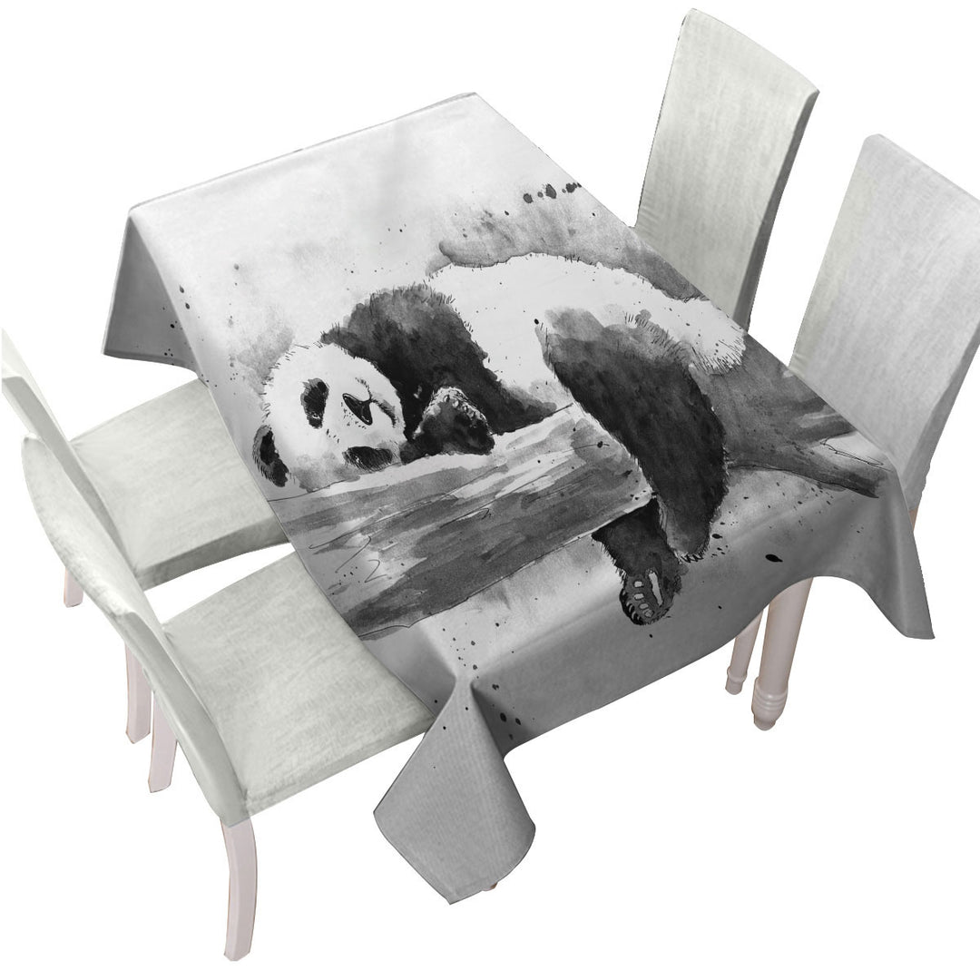 Black and White Drawing of a Cute Sleeping Panda Tablecloth