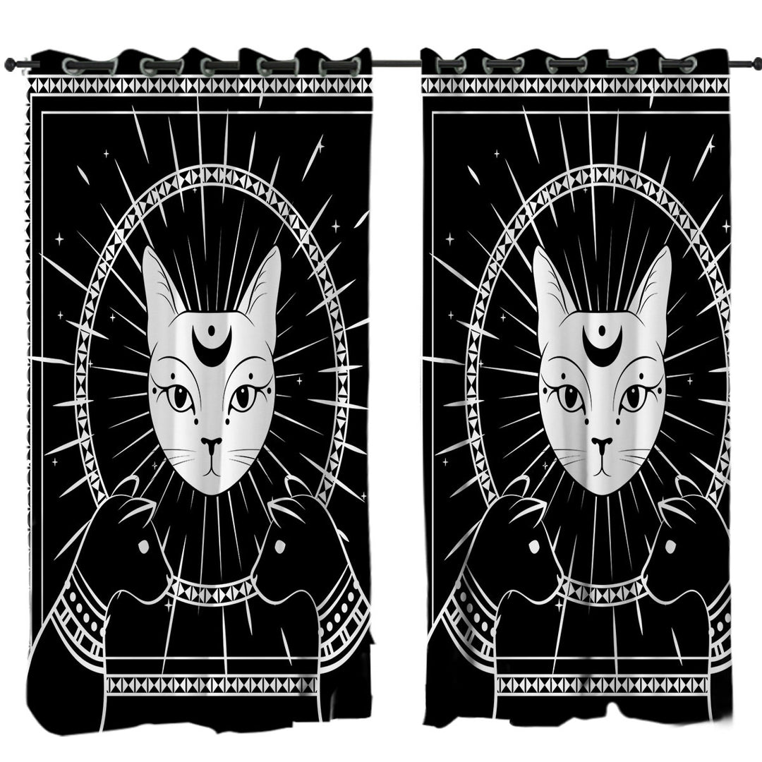Black and White Egyptian Cat God Curtain