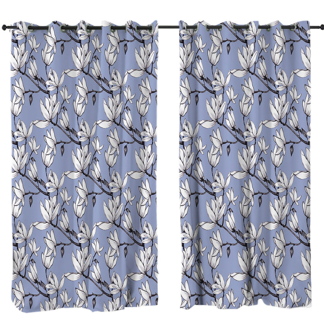 Black and White Flowers Drawing Curtain